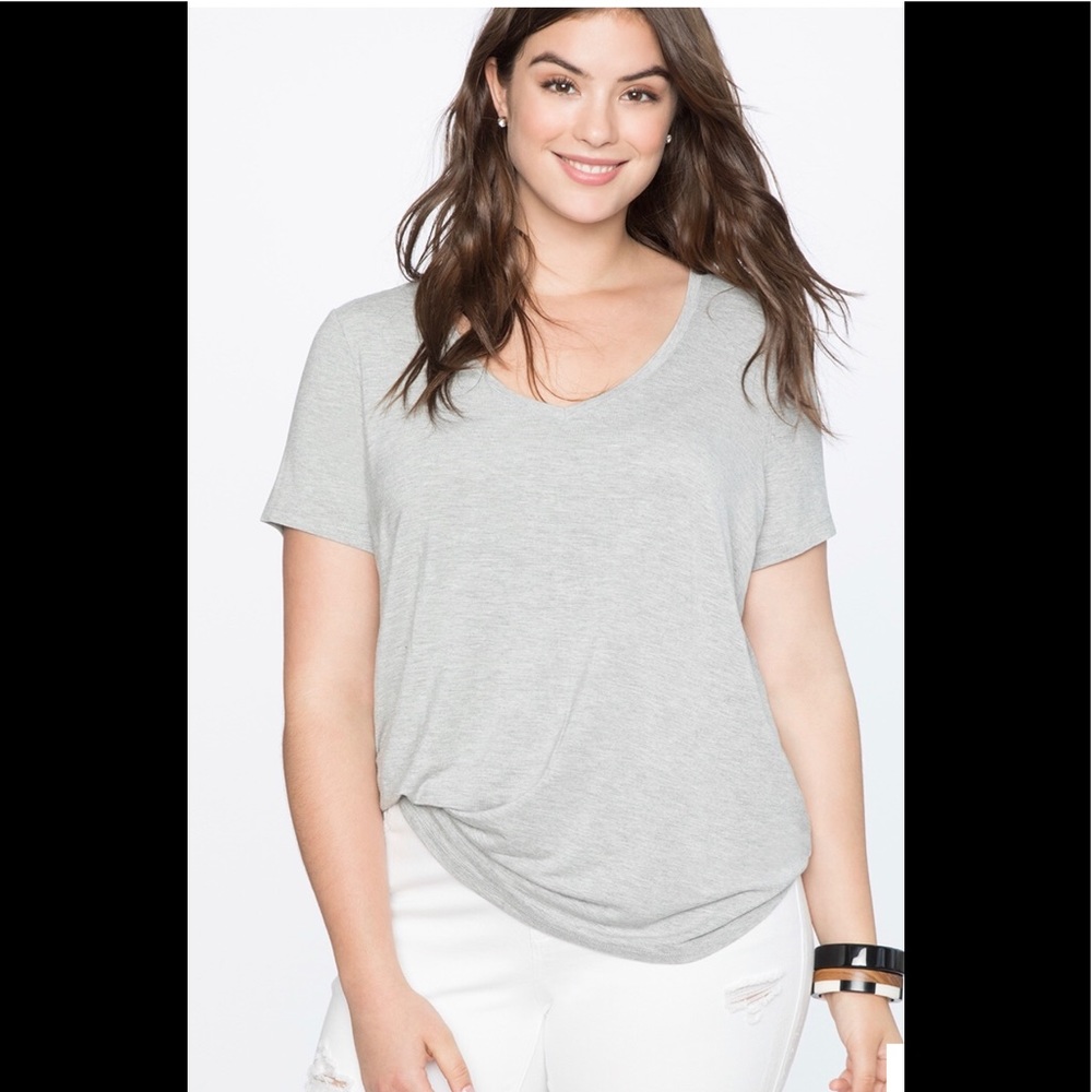 Eloquii V-Neck Relaxed Tee, Heather Grey, 18/20